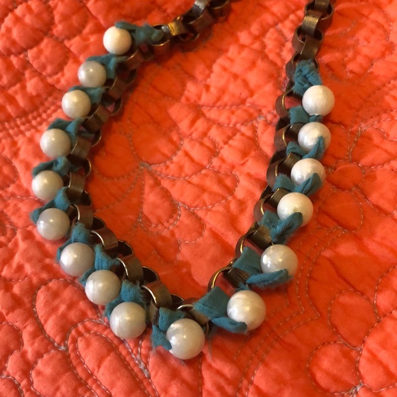 J CREW Circle Link Fabric Metal Bead Necklace - Picture 2 of 7